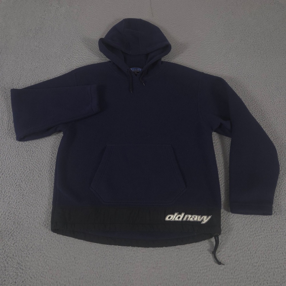 VINTAGE Old Navy Hoodie Mens L Navy Fleece Pullover Embroidered Logo 90s
